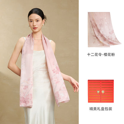 Flowers of the Twelve Months Mulberry Silk Scarf