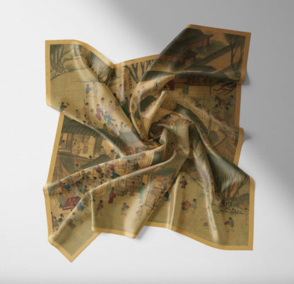 "Along the River During the Qingming Festival" Heritage Artwork Silk Scarf
