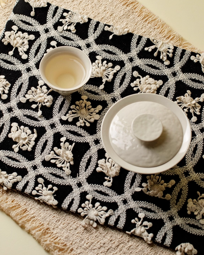 Tranquil Bloom Embroidered Tea Mat