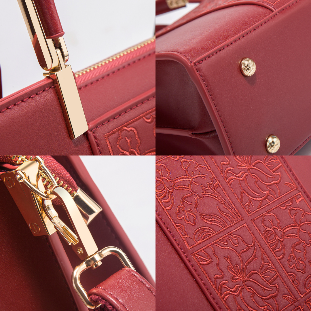 Tang Red 29 Embossed Floral Tote