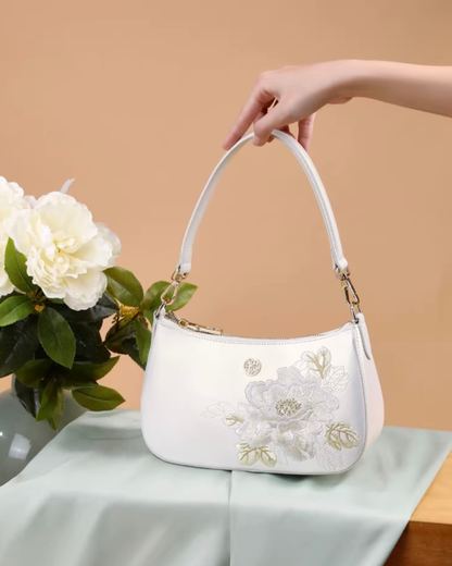 Tang Red 24 Embroidered Peony Shoulder Bag