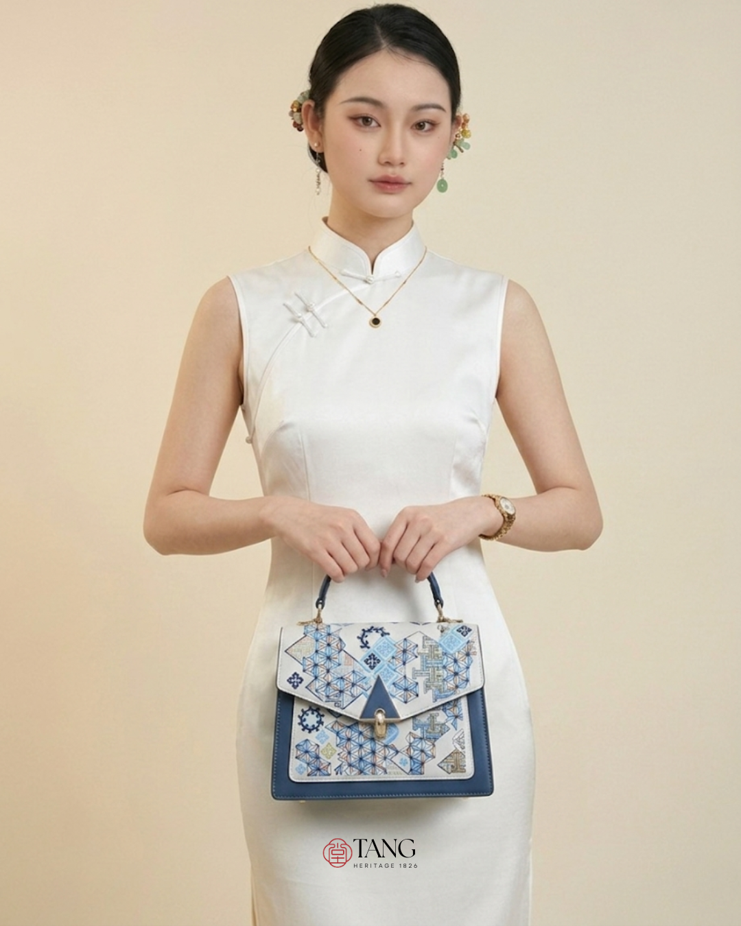 Tang Red 24 Embroidered Suozi Pattern Top-Handle Bag