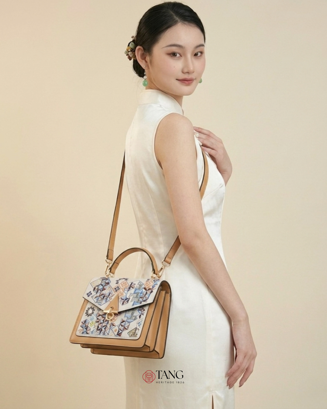 Tang Red 24 Embroidered Suozi Pattern Top-Handle Bag