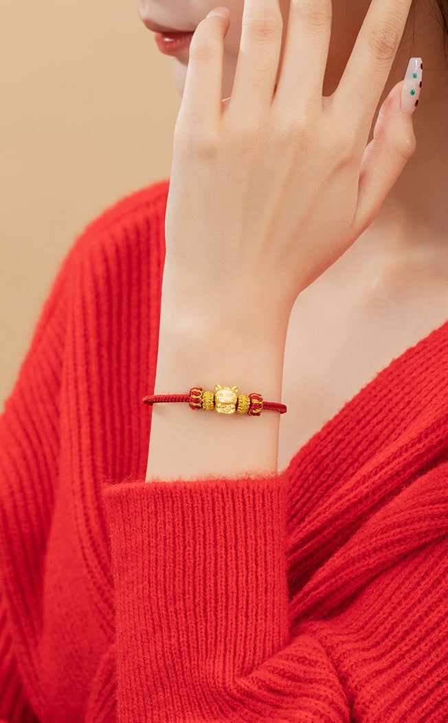 Fire Goat 2027 Zodiac Fortune Bead Red Cord Bracelet