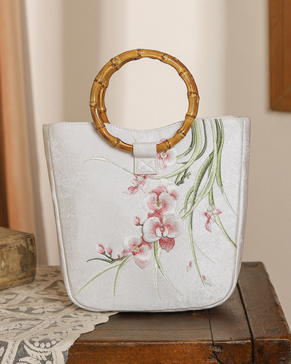 Tang Bloom Orchid Bamboo-Handle Bag