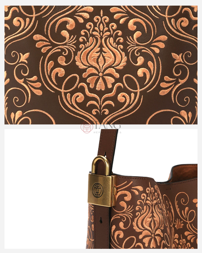 Tang Red 28 Embroidered Dunhuang Scroll Bucket Bag