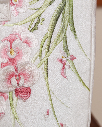 Tang Bloom Orchid Bamboo-Handle Bag
