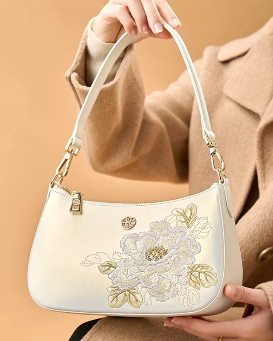 Tang Red 24 Embroidered Peony Shoulder Bag