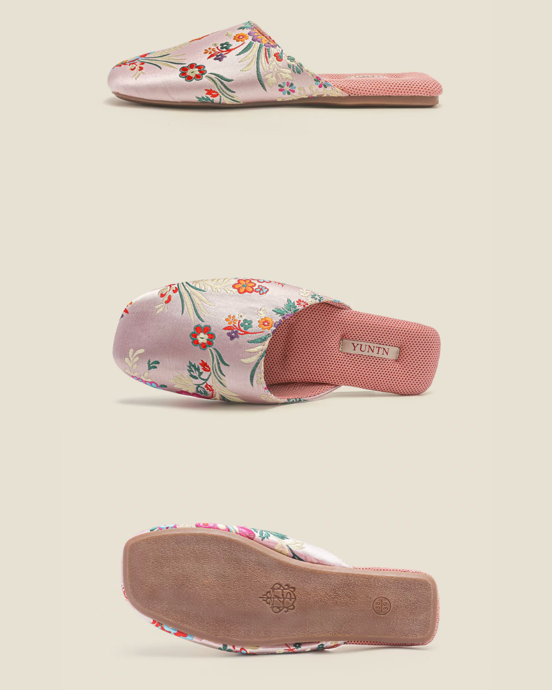Hundred Flowers Embroidered Satin Women Indoor Slipper