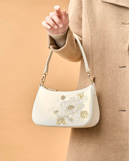 Tang Red 24 Embroidered Peony Shoulder Bag