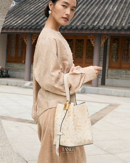 Tang Red 28 Embroidered Dunhuang Scroll Bucket Bag