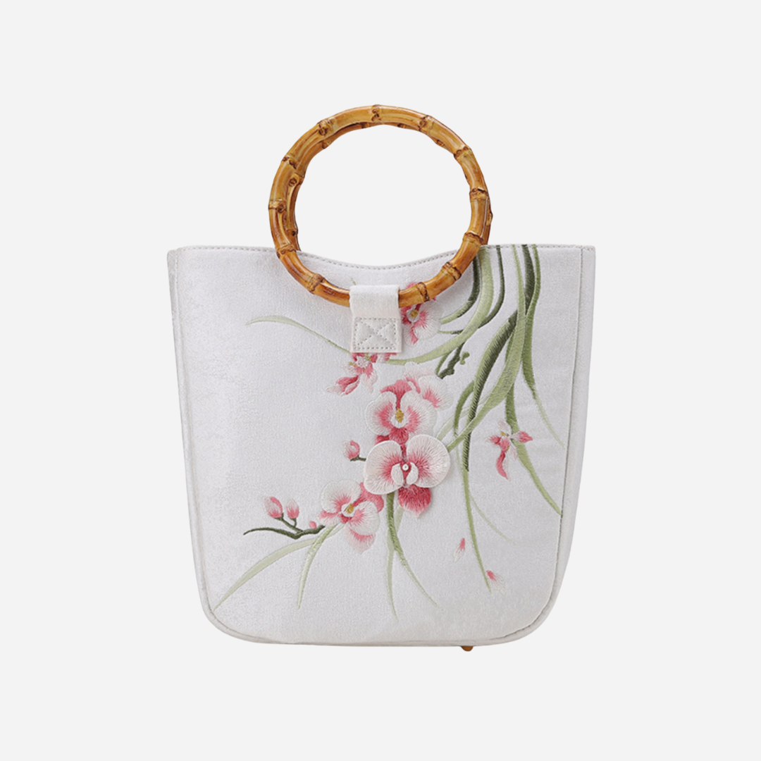 Tang Bloom Orchid Bamboo-Handle Bag