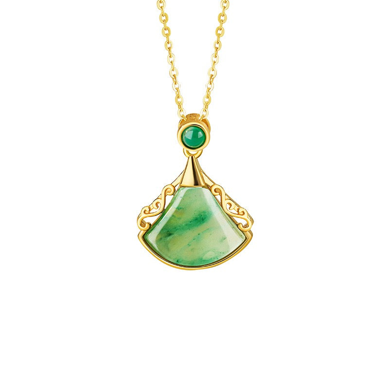 Mountain Mist African Jade Ruyi Fan Necklace