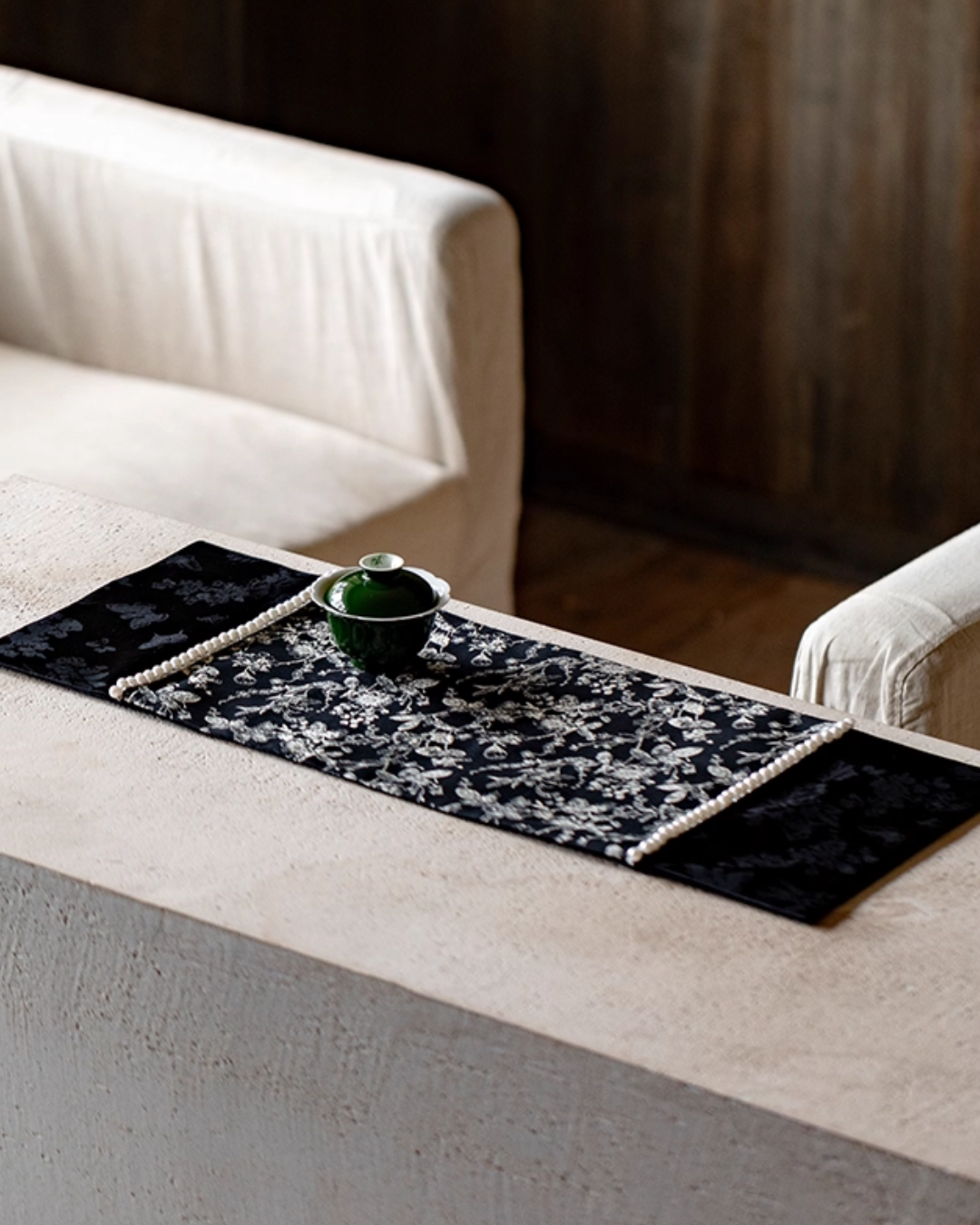 Midnight Blossom Brocade Tea Mat
