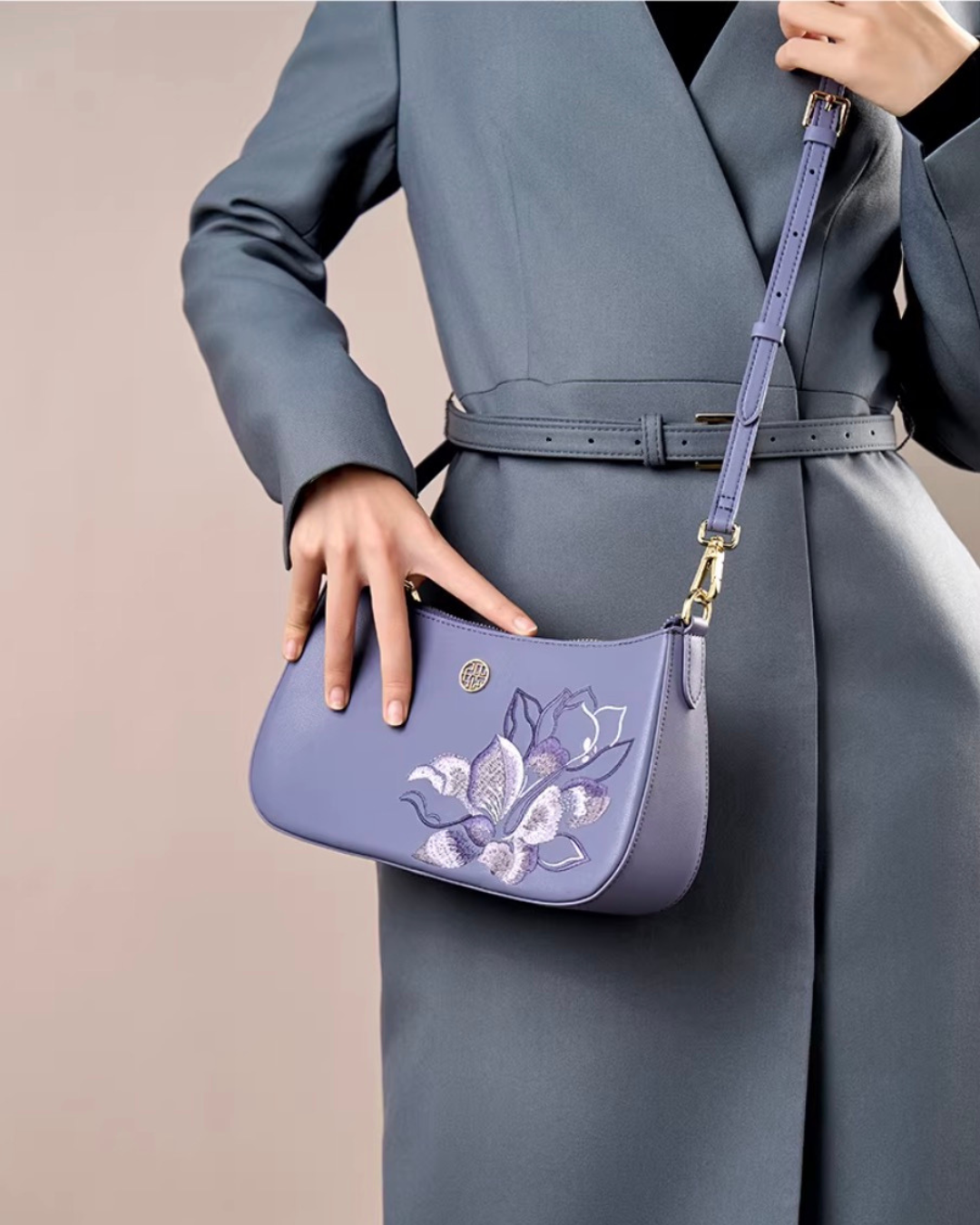 Tang Red 24 Embroidered Peony Shoulder Bag