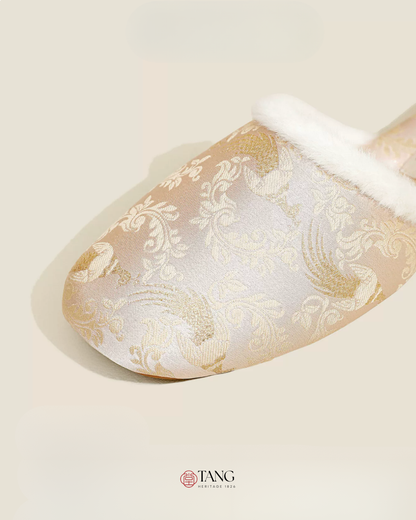 Golden Peacock Luxury Satin Women Indoor Slipper