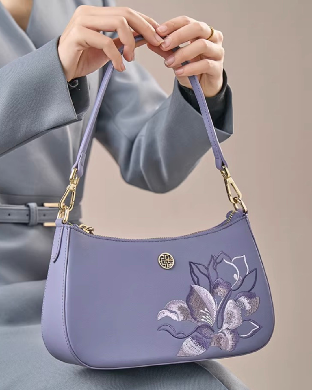 Tang Red 24 Embroidered Peony Shoulder Bag