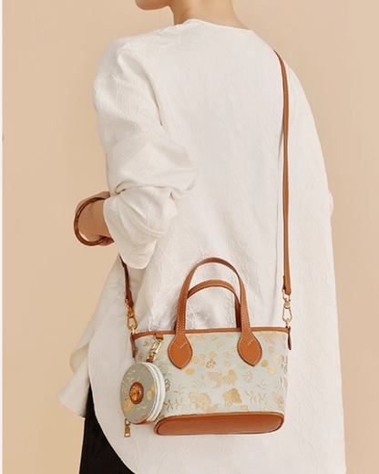 Tang Red 27 Gold Song Brocade Bucket Bag