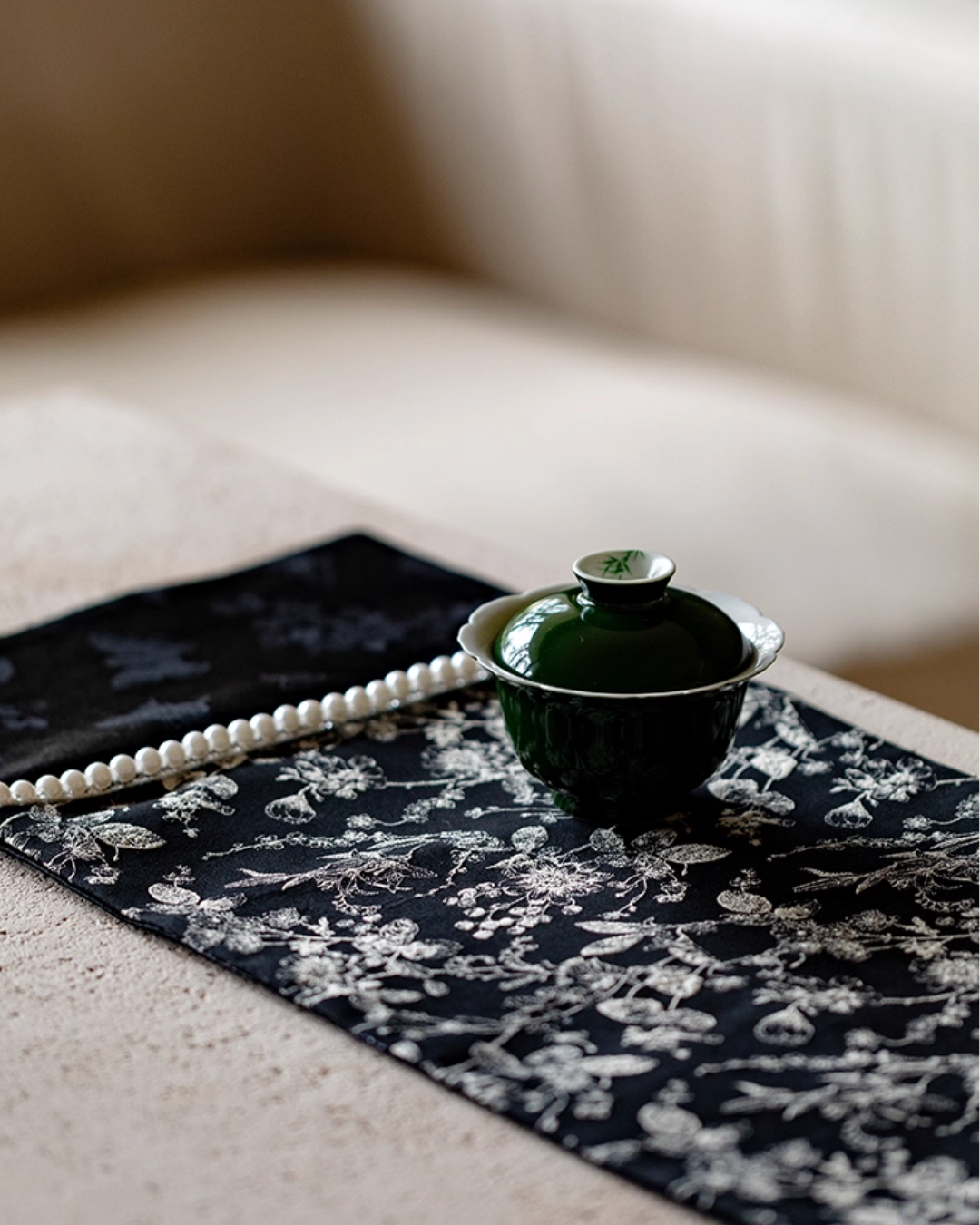 Midnight Blossom Brocade Tea Mat
