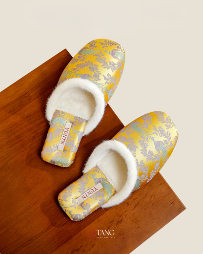 Golden Peacock Luxury Satin Women Indoor Slipper