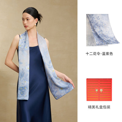 Flowers of the Twelve Months Mulberry Silk Scarf
