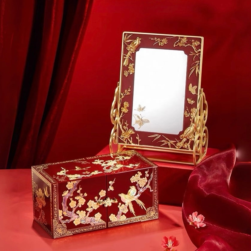 Magpie on Plum Blossom Mirror and Jewellery Box Gift Set