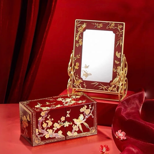 Magpie on Plum Blossom Mirror and Jewellery Box Gift Set