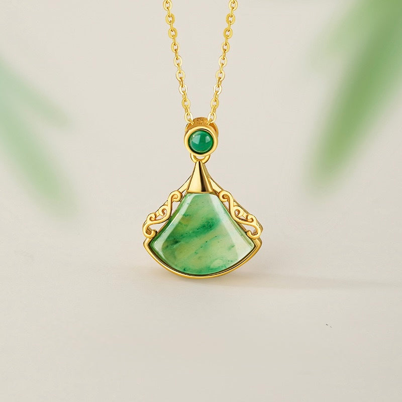 Mountain Mist African Jade Ruyi Fan Necklace