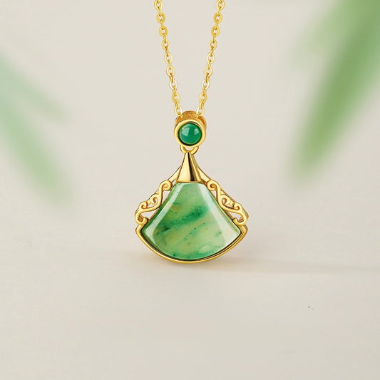 Mountain Mist African Jade Ruyi Fan Necklace