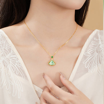 Mountain Mist African Jade Ruyi Fan Necklace