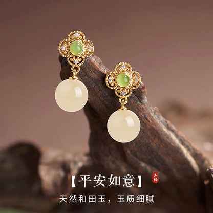 Verna White Jade Clover Drop Earrings
