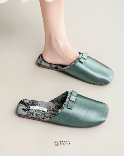 Peony Garden Satin Women Silk Indoor Slippers
