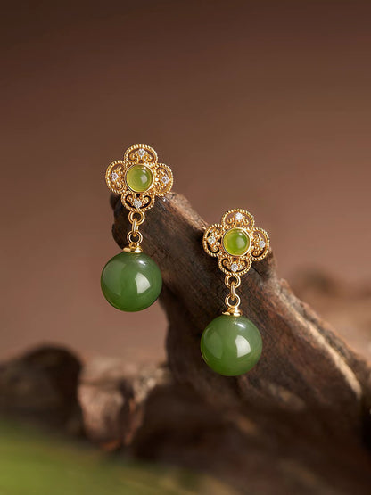 Verna Jade Clover Drop Earrings