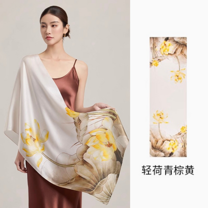 Marigold Lotus Drift Mulberry Silk Scarf (170x53cm)