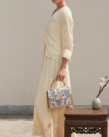 Tang Red 24 Embroidered Suozi Pattern Top-Handle Bag