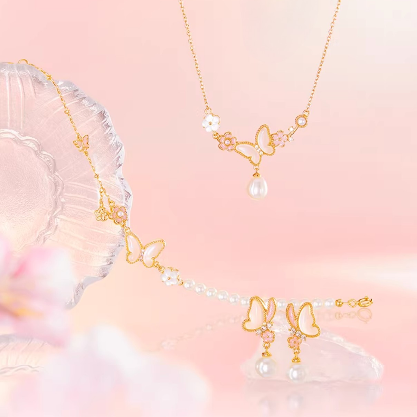 Butterfly Bloom Pearl Jewellery Set