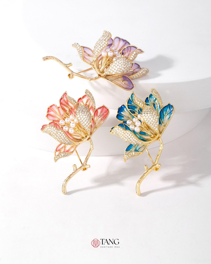 Pearl Heart Magnolia Brooch