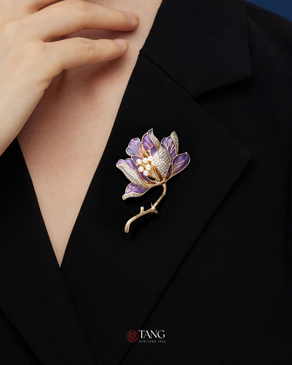 Pearl Heart Magnolia Brooch