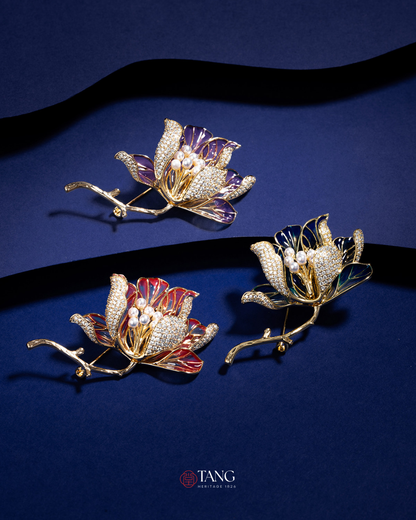 Pearl Heart Magnolia Brooch