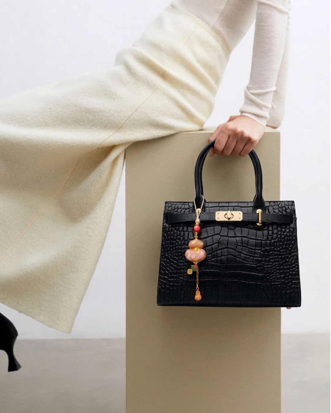 Tang Red 27 Obsidian Crocodile-Embossed Tote