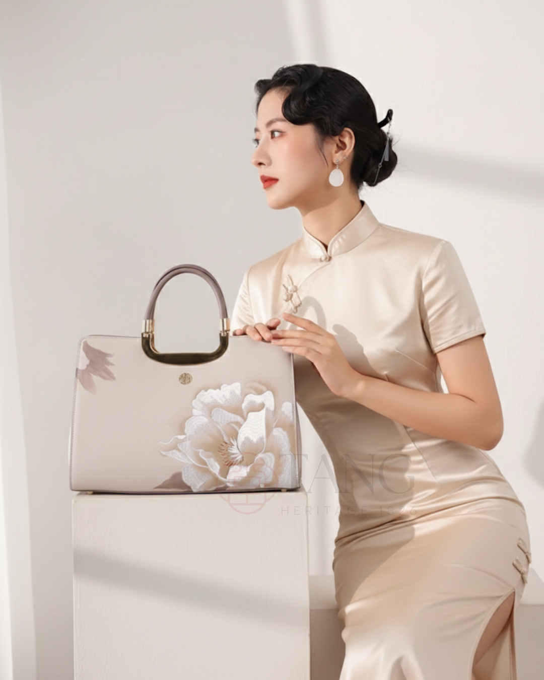 Tang Imperial 34 Embroidered Peony Bloom Tote
