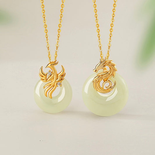 Sovereign Dragon & Phoenix Hetian Jade Necklace
