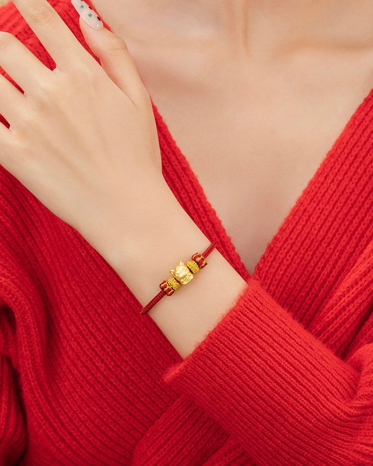 Fire Goat 2027 Zodiac Fortune Bead Red Cord Bracelet