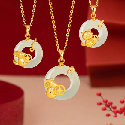 Fire Goat 2027 Jade Peace Buckle Zodiac Charm Necklace