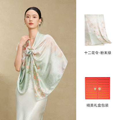 Flowers of the Twelve Months Mulberry Silk Scarf