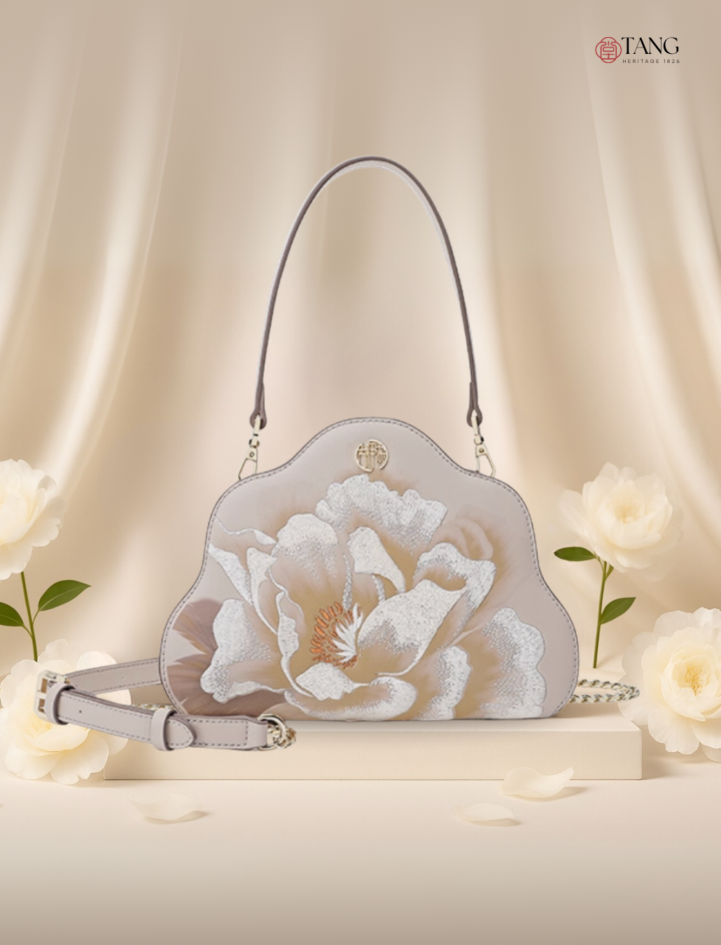 Tang Imperial 25 Embroidered Peony Bloom Shoulder Bag