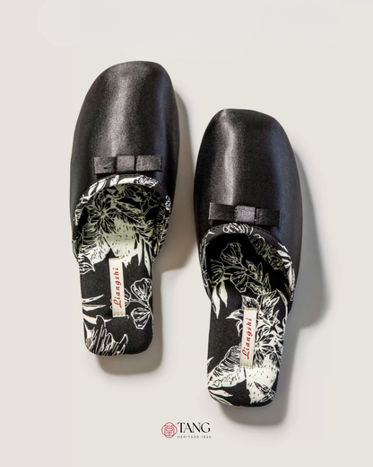 Peony Garden Satin Women Silk Indoor Slippers