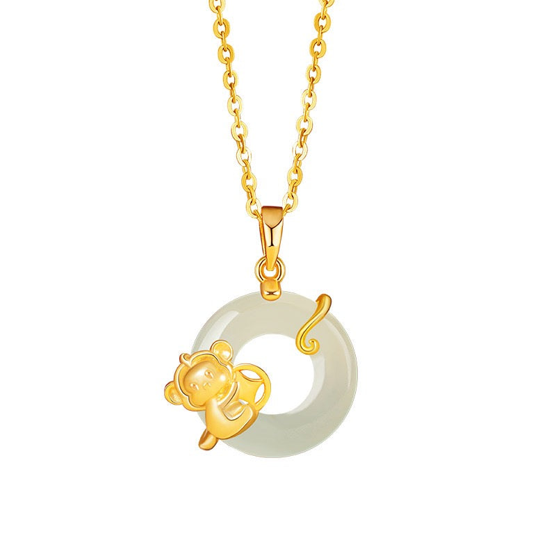 Fire Goat 2027 Jade Peace Buckle Zodiac Charm Necklace