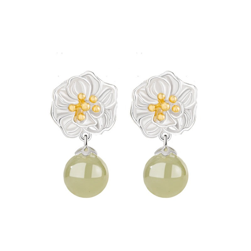 Twelve Flower Goddesses Hetian Jade Drop Earrings