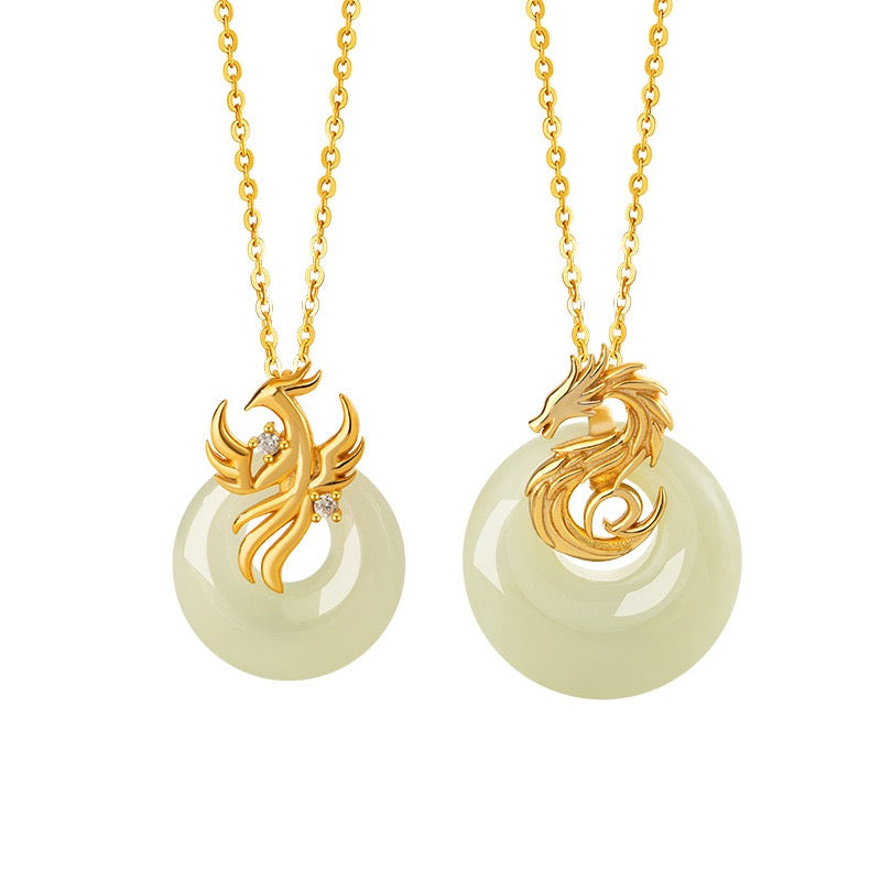 Sovereign Dragon & Phoenix Hetian Jade Necklace